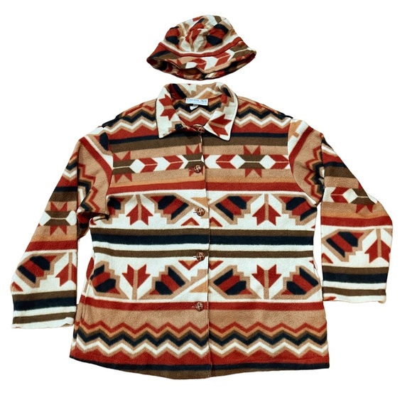 Vintage Bedford Fair Lifestyles Womens Aztec Southwestern Fleece Jacket Large L - Picture 1 of 10